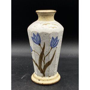 Stoneware Vase Flowers Sand and Browns Color Signed Crown 6.5”